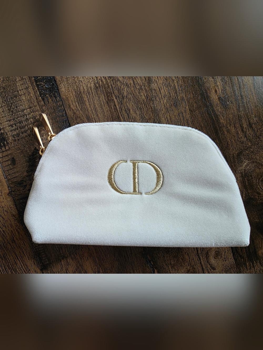 DIOR Christian Dior Cream Velvet Bag / Pouch with Gold Logo. NWOT